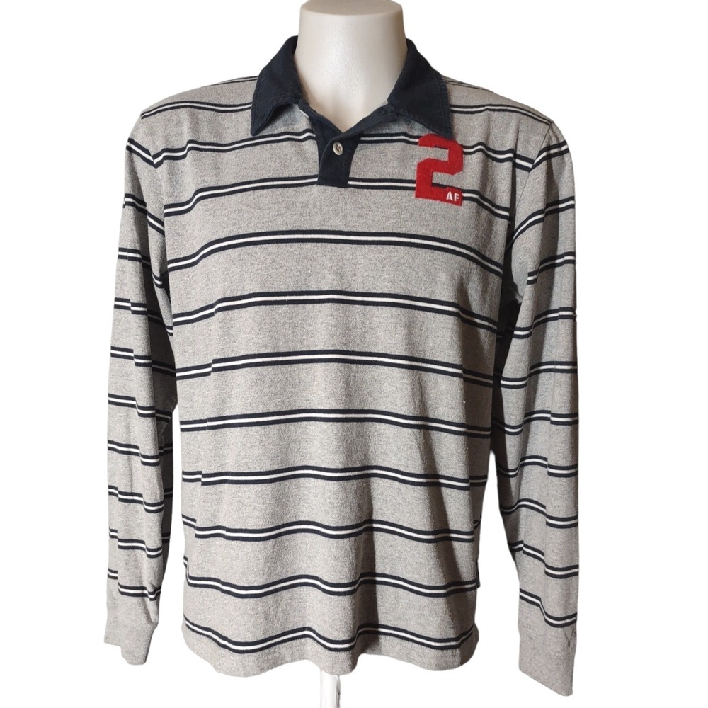 Abercrombie & Fitch Polo Shirt Large Y2K Preppy Striped Mens‎ Long Sleeve Muscle